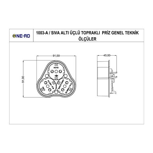 NEAD Sıva Altı Üçlü Topraklı Priz - Yonca Tip, 16A 250V, IP44 Koruma Sınıfı