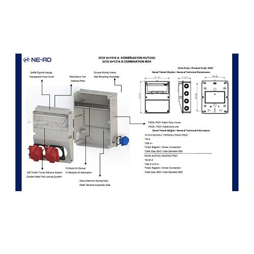 NEAD 5022 Kombinasyon Kutusu - 5x32A 2 Ön + 1x16A 2 Yan