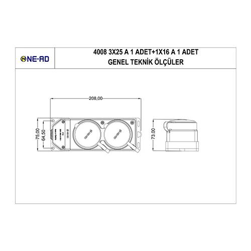 NEAD 3x25A + 1x16A Kauçuk Grup Priz, IP44 Su ve Toz Koruması