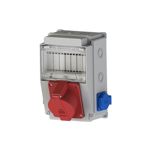 NEAD 5x32A Kombinasyon Priz Seti - 1 Adet 5x32A Önde, 2 Adet 1x16A Yan Modül, Kapaklı Tasarım